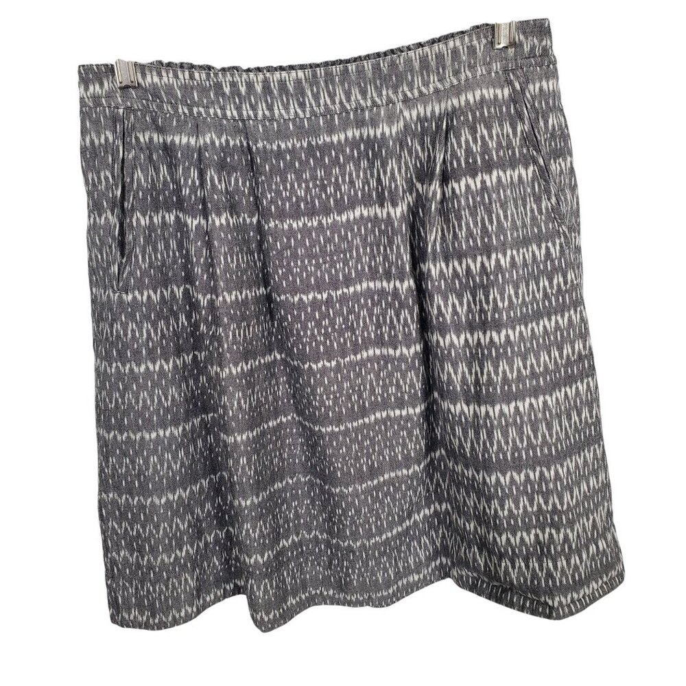 Eileen Fisher Size S Skirt Organic Cotton Gray Ikat Knee A Line Pockets Pull On